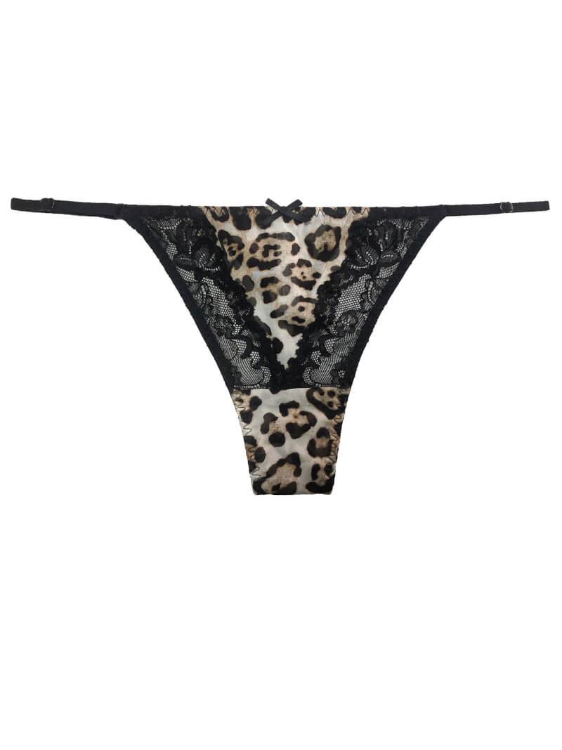 (image for) Leopard Printed Mesh and Lace Silk Panty