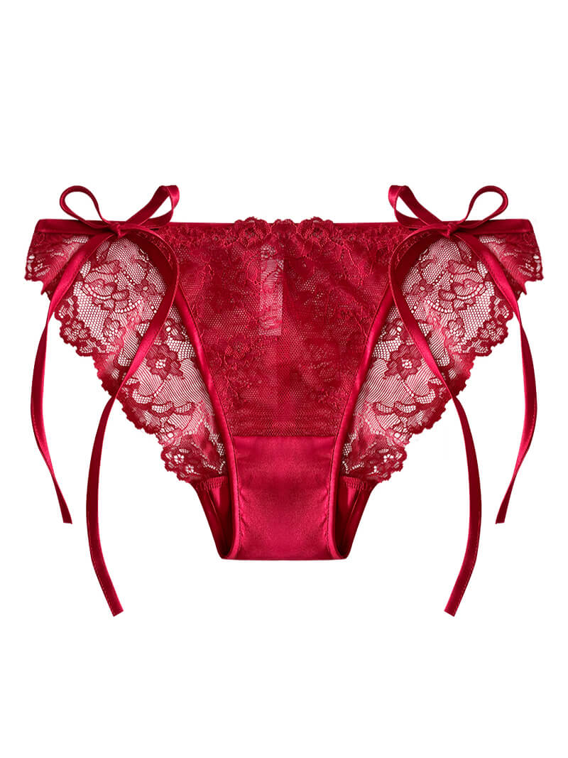 (image for) Red Lace-up Charmeuse Silk Panty