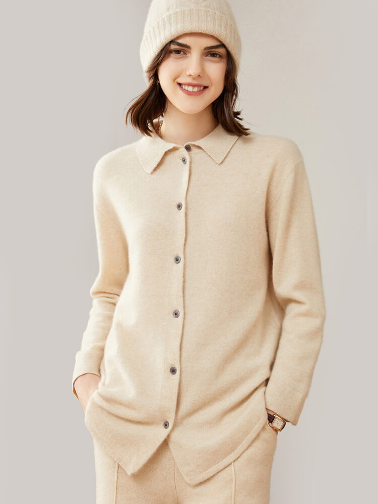 (image for) Womens Button Front Cashmere Polo Cardigan Sweater