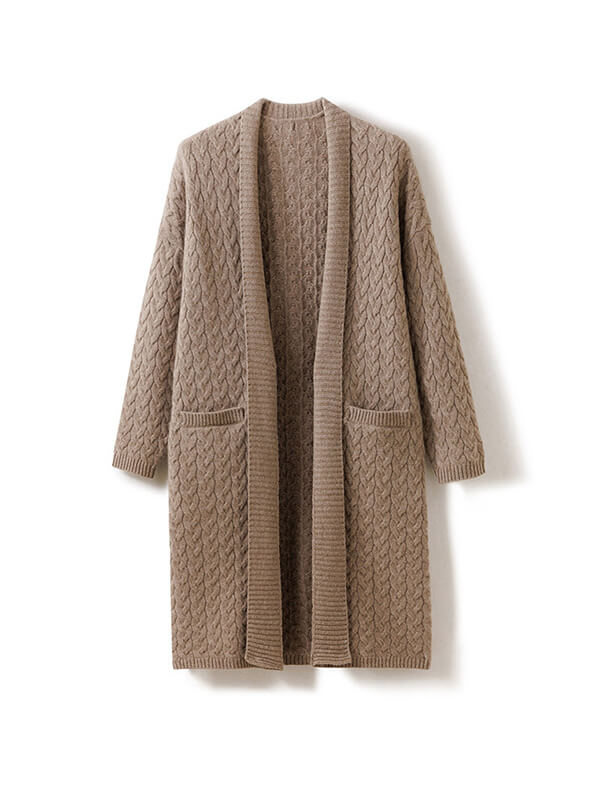 (image for) Women's 100% Cashmere Cable-Knit Open Front Cardigan