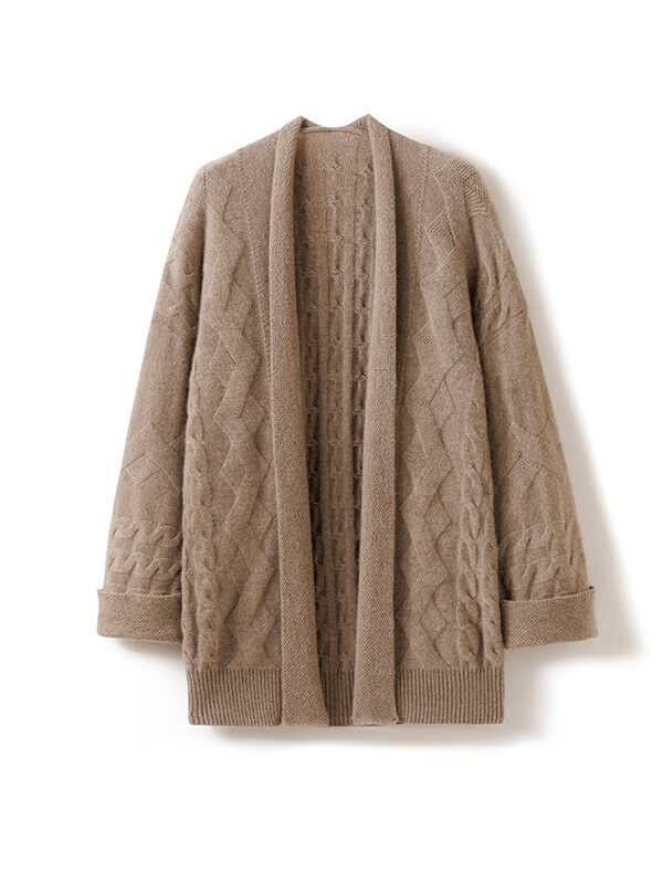 (image for) Women's Cable-Knit 100% Cashmere Long Sleeve Cardigan