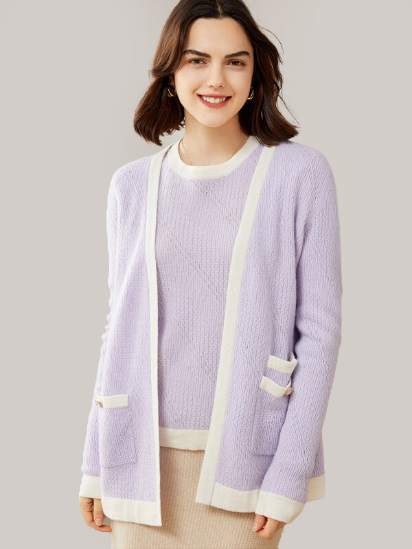 (image for) Fashion Contrast Color Cashmere Cable Knit Cardigan