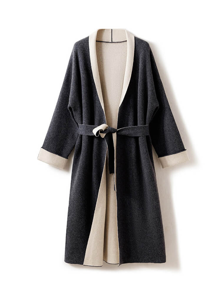 (image for) Open Front Belted Long Cashmere Cardigan for Women