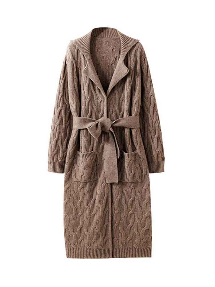(image for) Cable Knit Lapel Collar Long Cashmere Robe