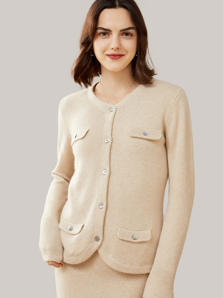 (image for) Stylish V-Neck Button Front Short Cashmere Cardigan