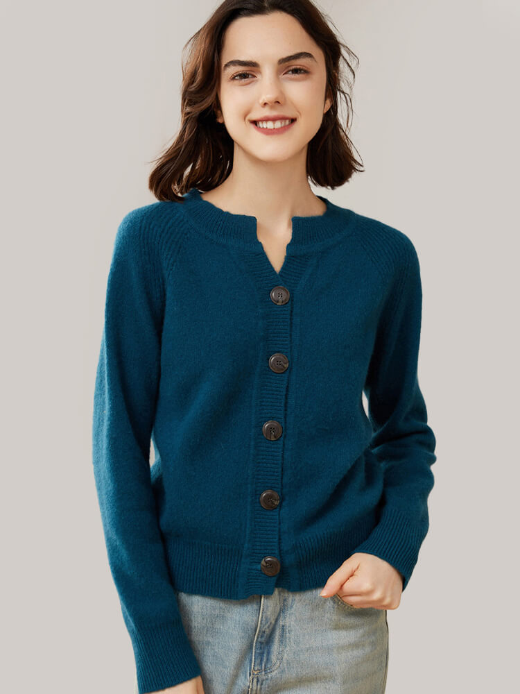 (image for) Raglan Sleeve V-Neck Button Front Cashmere Cardigan