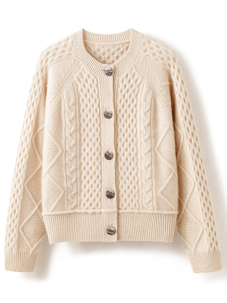 (image for) Crewneck Cable Knit Cashmere Cardigan for Women