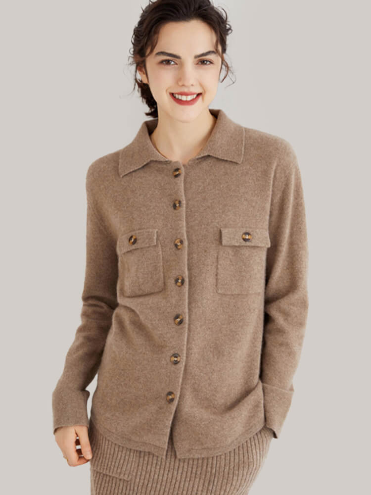 (image for) Womens Pure Cashmere Polo Cardigan with Pockets
