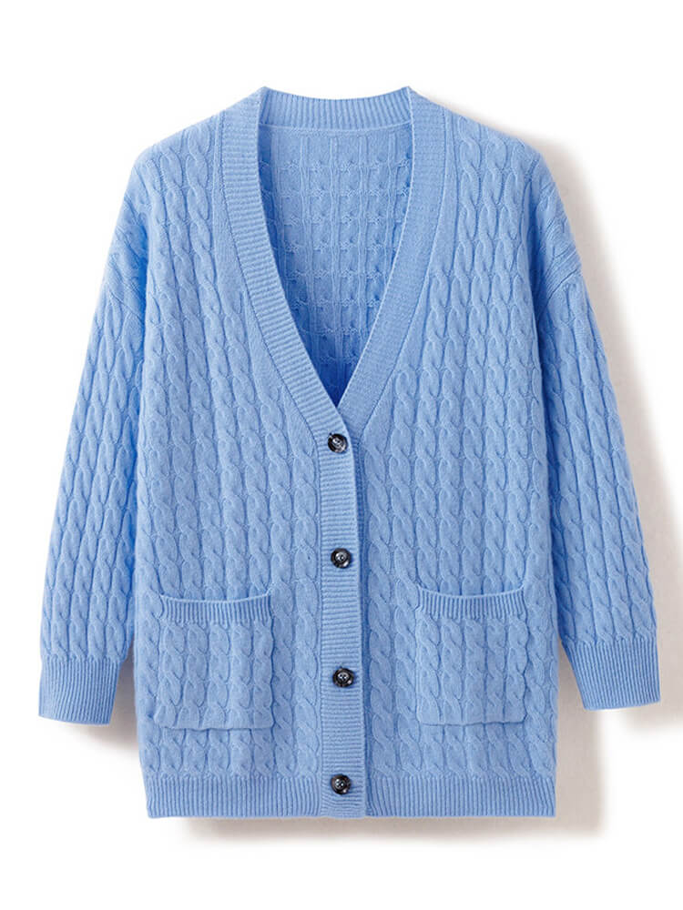 (image for) Casual Cable Knit V Neck Cashmere Cardigan Sweater