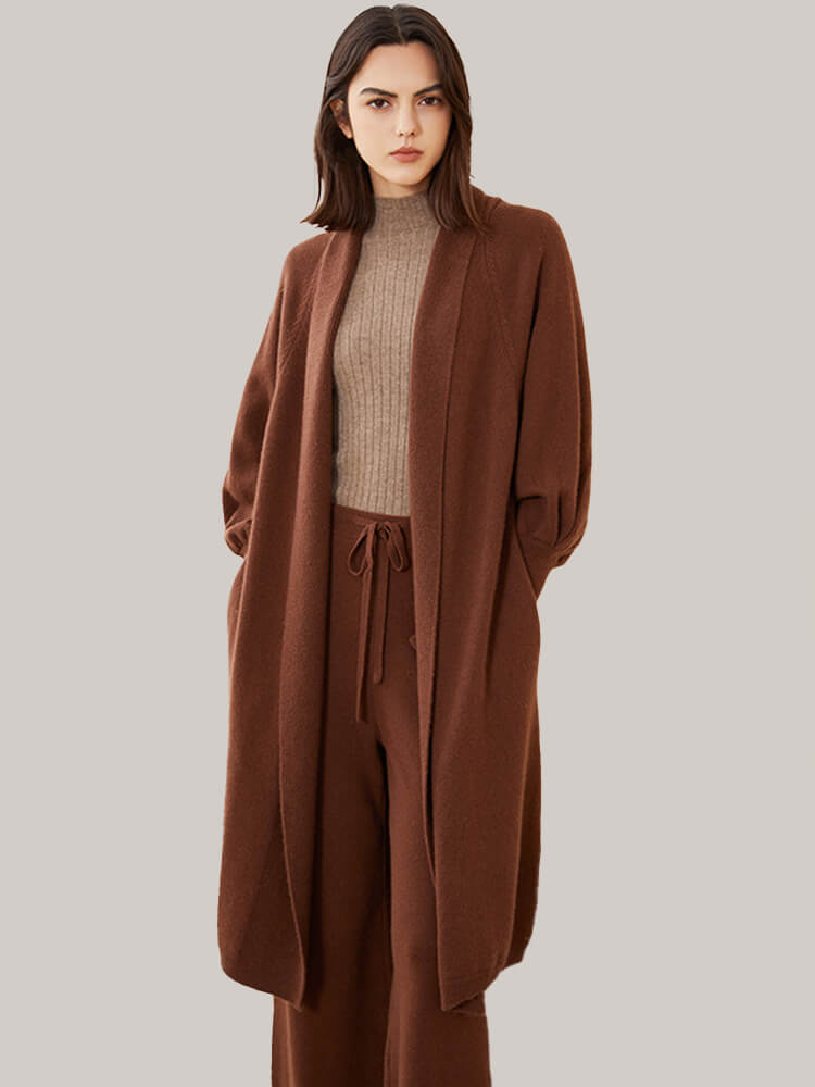 (image for) Open Front Long Puff Sleeve Cashmere Robe Cardigan