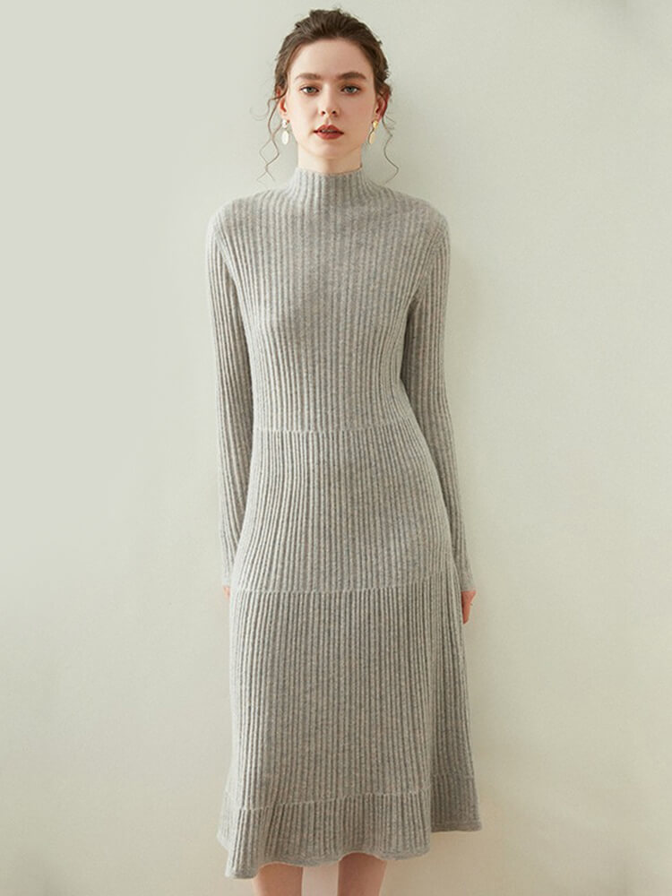 (image for) Long Sleeve Ribbed Cashmere Mock Neck Midi Dress