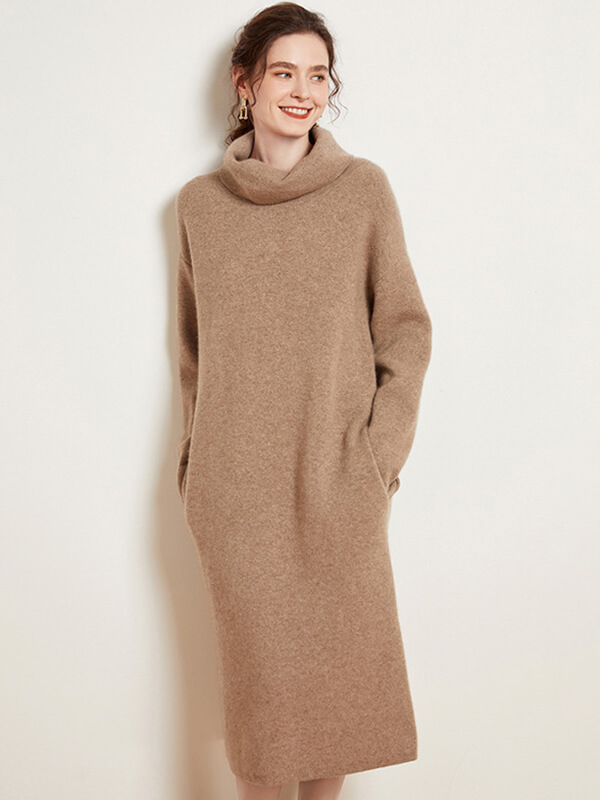 (image for) Women's Loose-Fitting Cashmere Turtleneck Maxi Dress