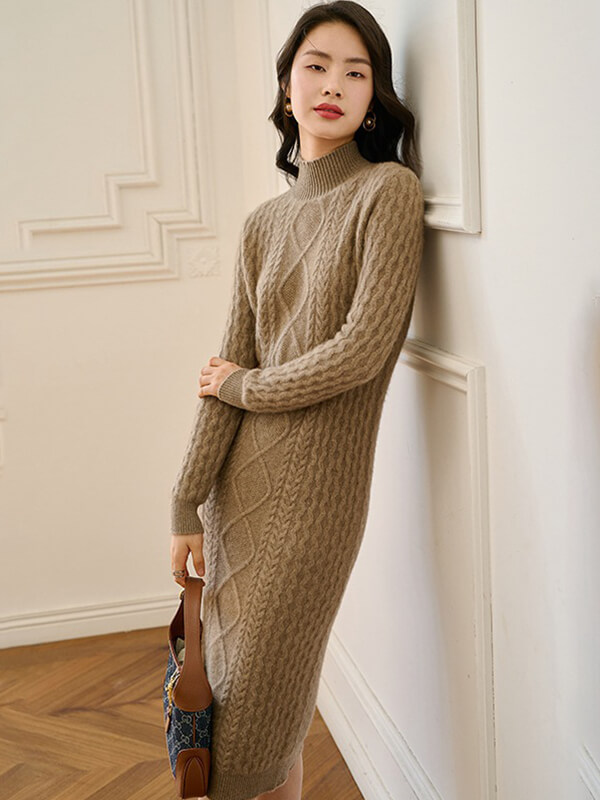 (image for) Luxurious Cashmere Cable Knit Turtleneck Sweater Dress