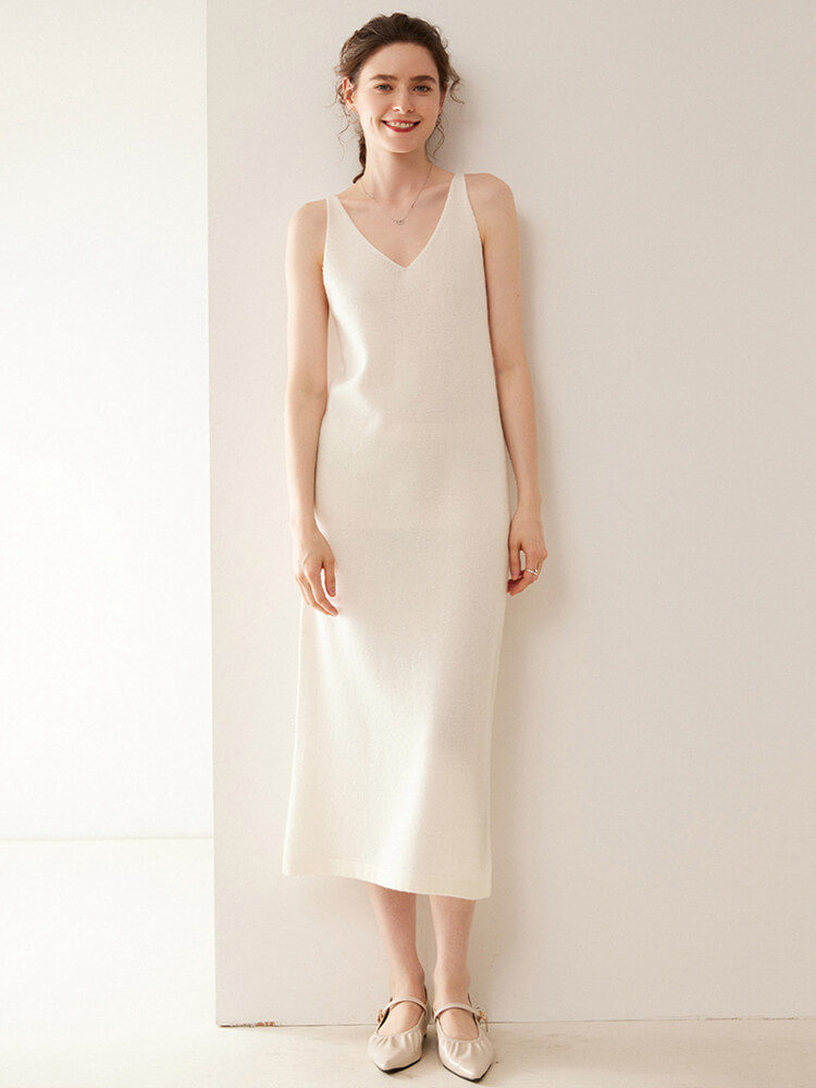 (image for) Sleeveless V-Neck Cashmere Long Slip Dress