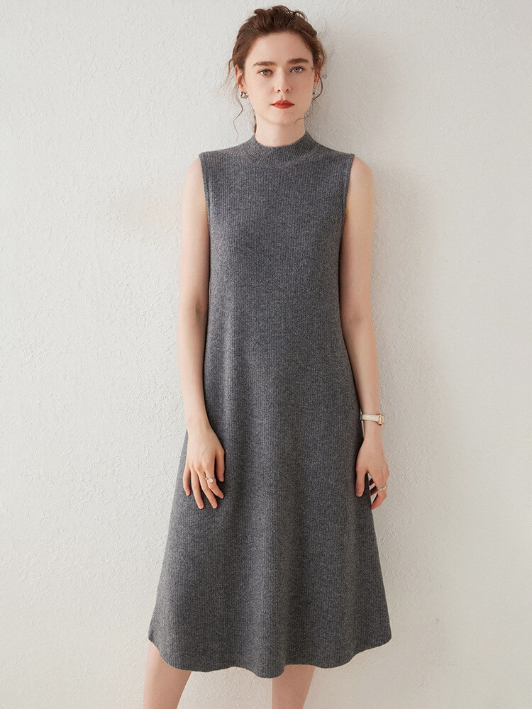 (image for) Stylish Sleeveless Cashmere Mock Neck Sweater Dress