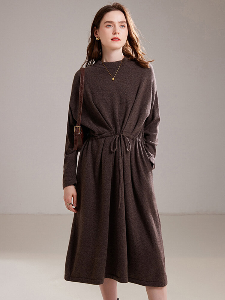 (image for) Cozy Relaxed-Fit Womens 100% Cashmere Midi Dress with Drawstring