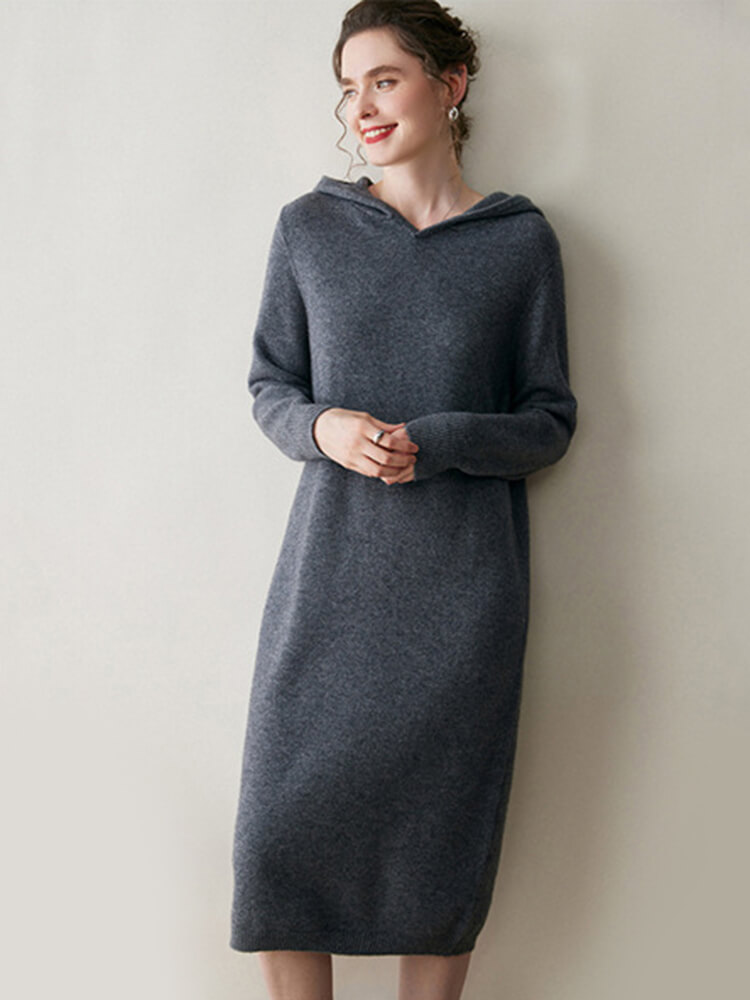 (image for) Thickened Cashmere Long Hoodie Sweater Dress