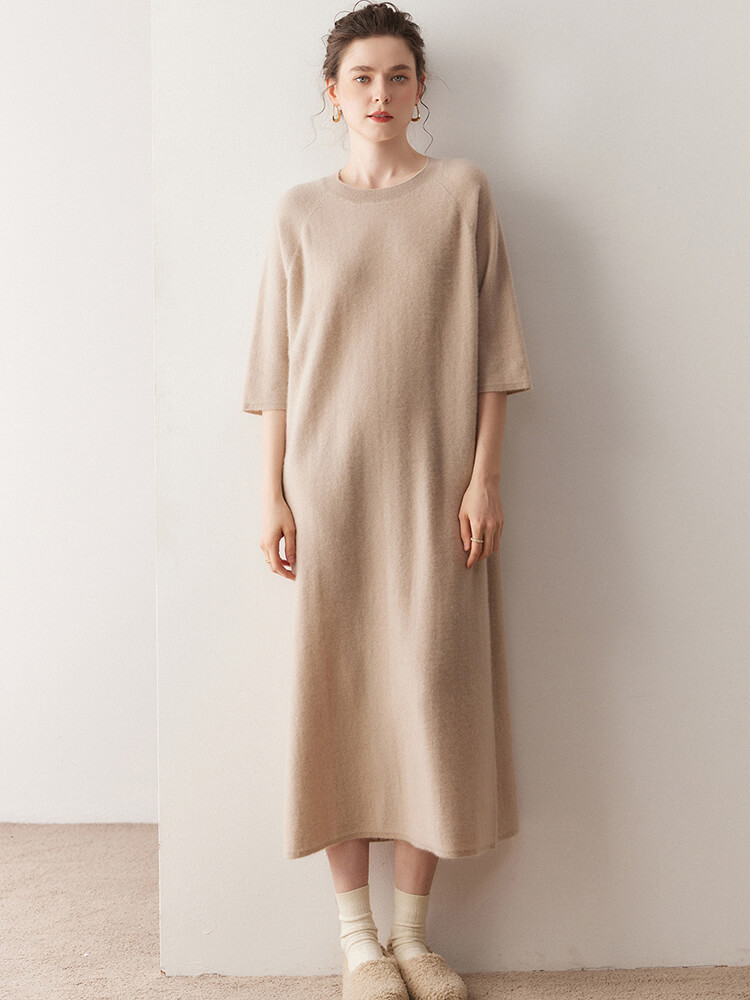 (image for) Casual Loose-Fit 3/4 Sleeve Cashmere Dress for Women