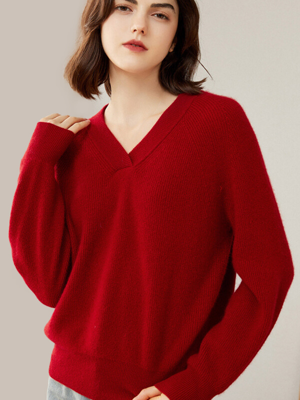 (image for) V-Neck Rib-Knit Cashmere Sweater