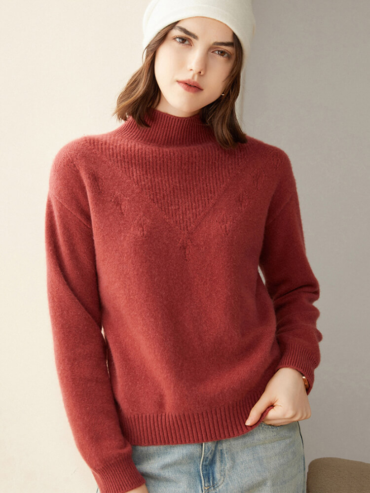 (image for) Loose Ribbed Mock Neck Cashmere Sweater for Women