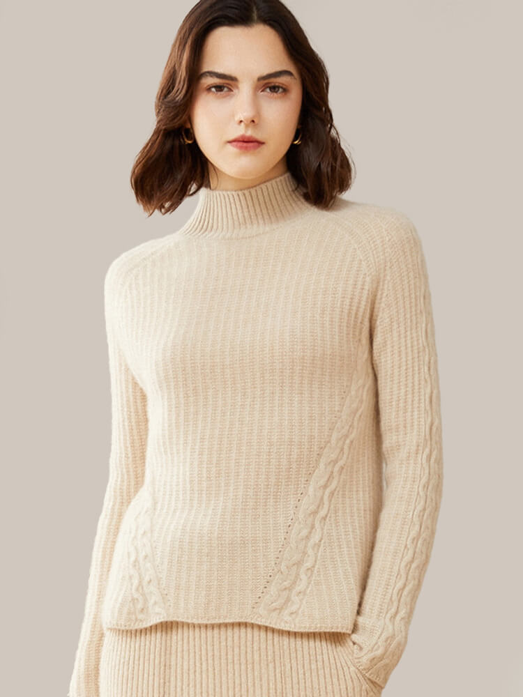 (image for) Womens Rib Knit Cashmere Mock Neck Sweater