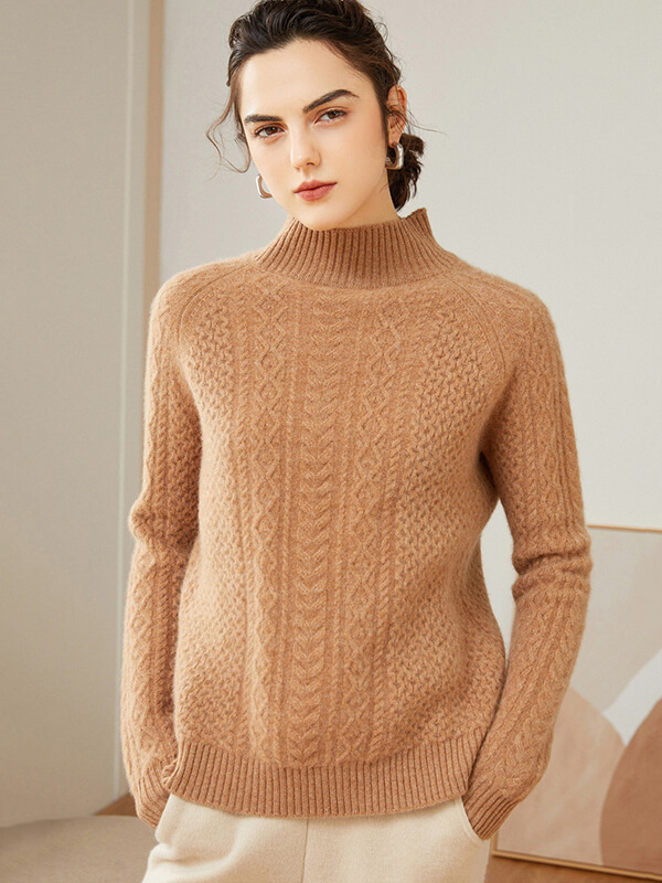(image for) Cable-Knit Mock Neck Cashmere Sweater