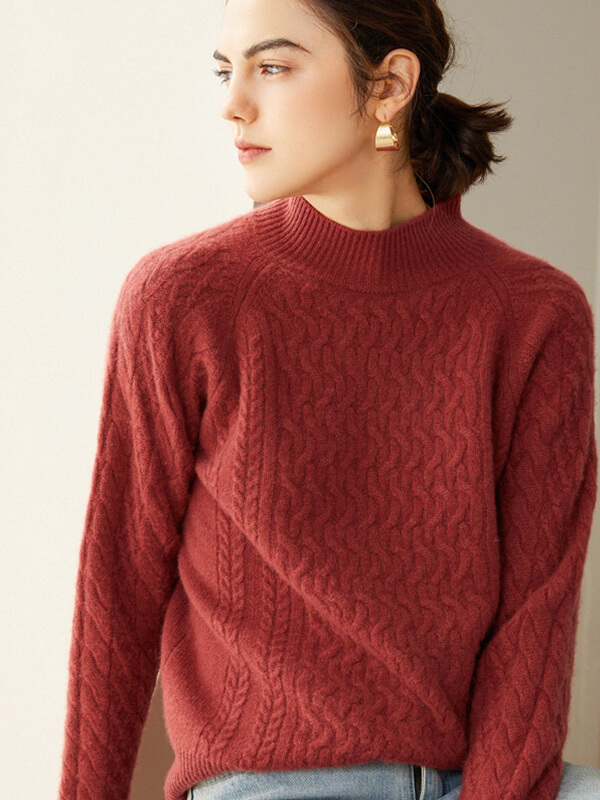 (image for) Cable-Knit Long Sleeve Cashmere Mock Neck Sweater