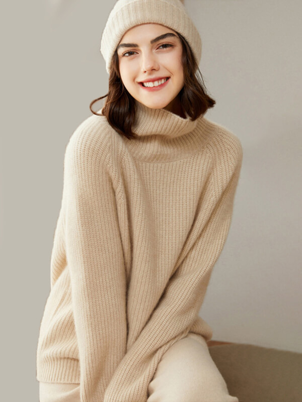 (image for) Women's Ribbed 100% Cashmere Turtleneck Sweater