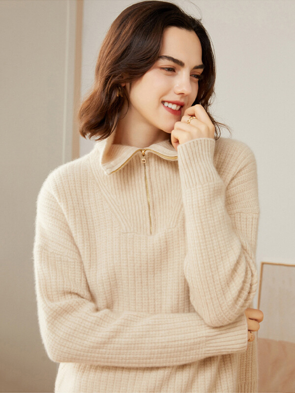 (image for) Women's Ribbed 100% Cashmere Polo Sweater