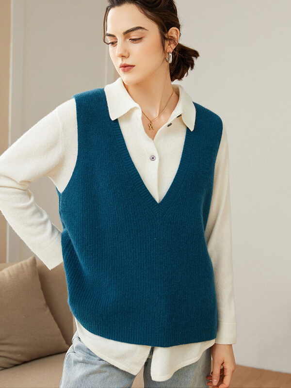 (image for) Ribbed V-neck Cashmere Vest
