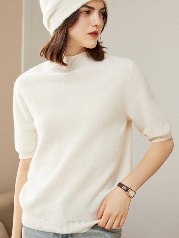 (image for) Short Sleeve Mock Neck Cashmere Sweater