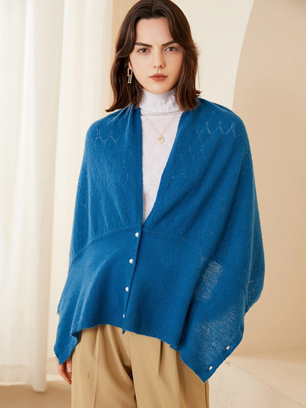 (image for) Women's Versatile Cable Pointelle Knit 100% Cashmere Wrap