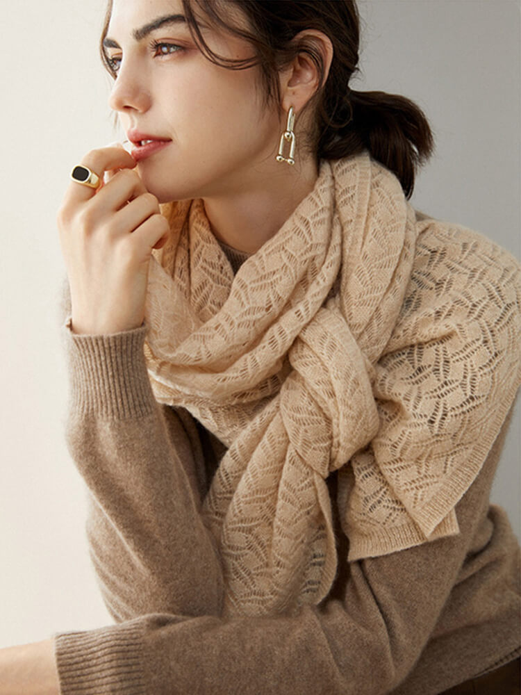 (image for) Hollow Knit Pure Cashmere Wrap Scarf