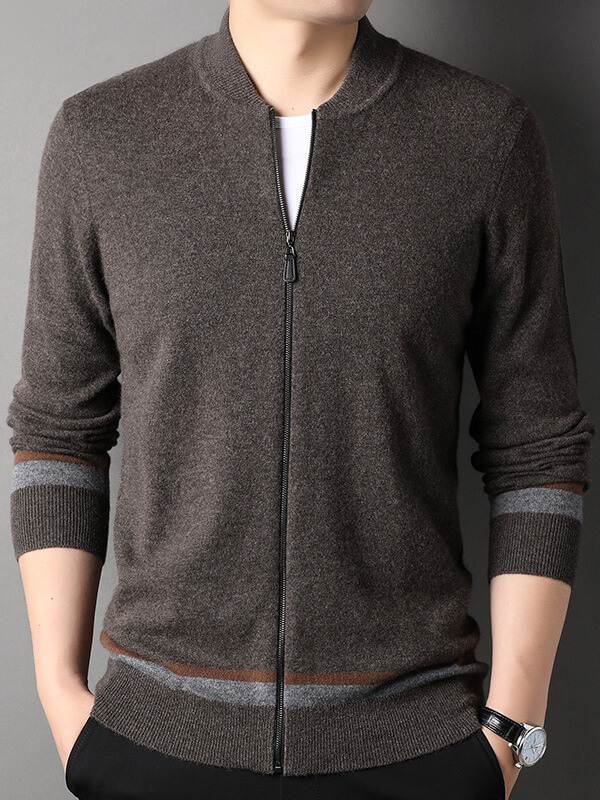 (image for) Men's Full-Zip Cashmere Cardigan with Striped Accents