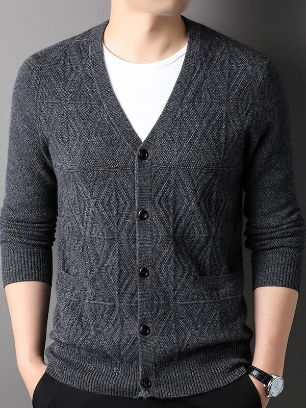 (image for) Men's Textured Button-Up V-Neck Cashmere Cardigan