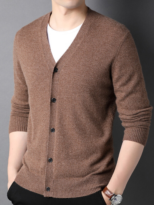 (image for) Men's Soft V-Neck Button-Up Cashmere Cardigan