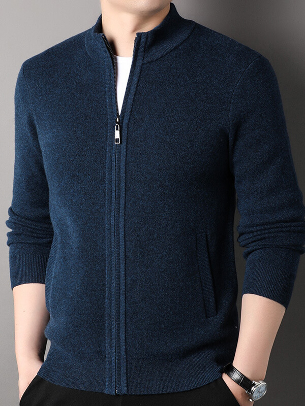 (image for) Men's Full-Zip Thickened Cashmere Mock Neck Cardigan
