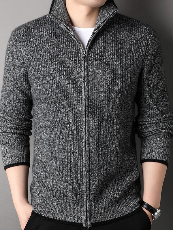 (image for) Men's Thickened Full-Zip Ribbed Cashmere Turtleneck Cardigan