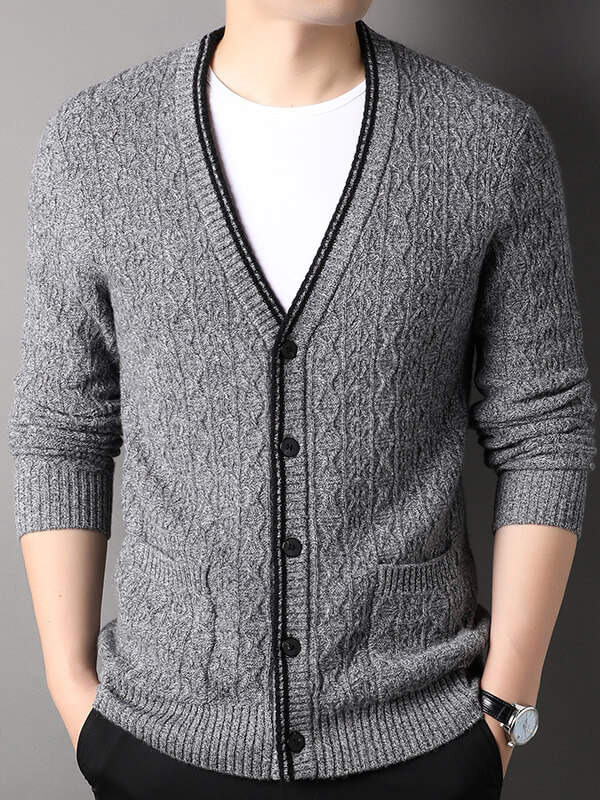 (image for) Men's Button-Up Cable Knit Cashmere Cardigan with Front Pockets