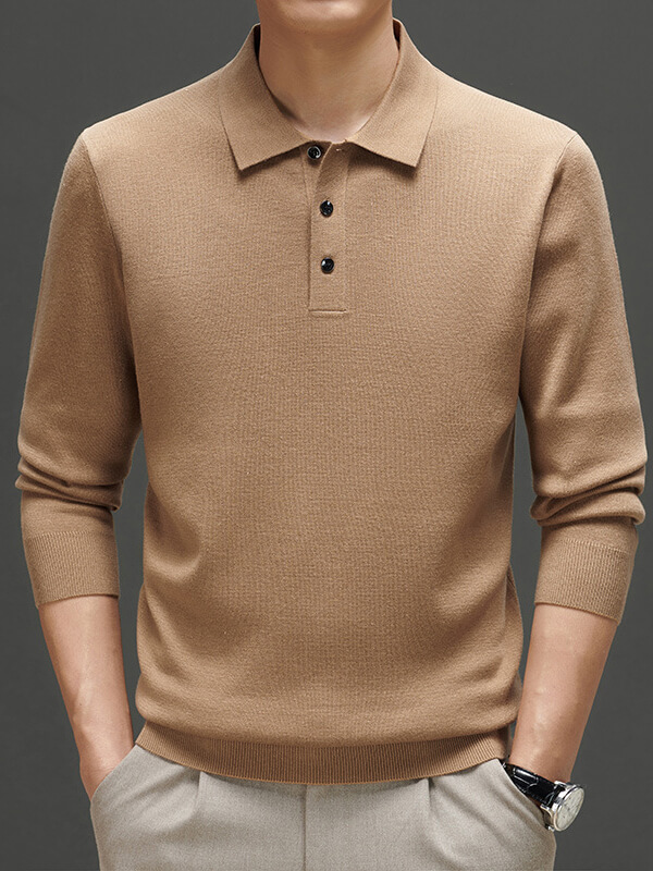 (image for) Classic Long Sleeve Cashmere Polo Sweater For Men
