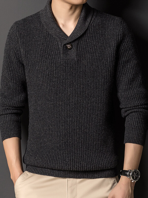 (image for) Men's Ribbed Cashmere Shawl Collar Sweater with Button