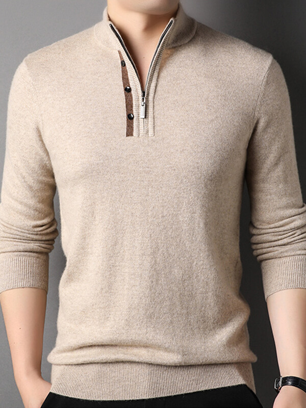(image for) Men's Long Sleeve Mock Neck Quarter-Zip Cashmere Sweater