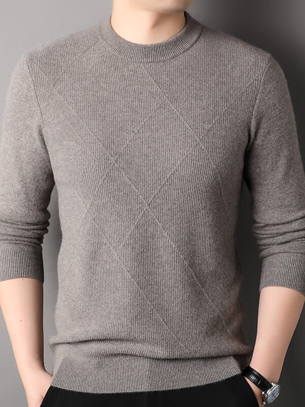 (image for) Men's Diamond Textured Pure Cashmere Crewneck Sweater