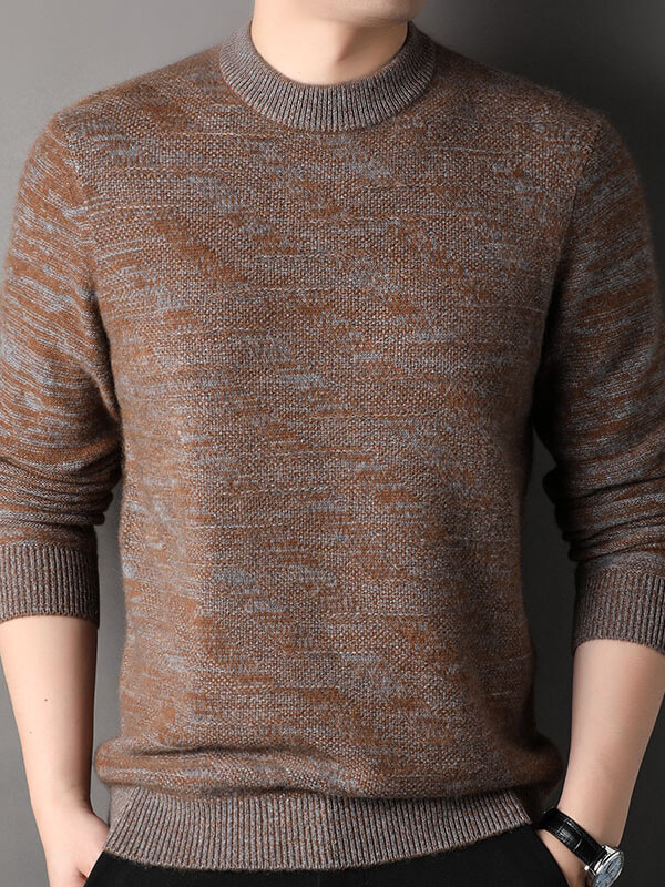 (image for) Men's Heathered Blue and Brown Cashmere Crewneck Sweater