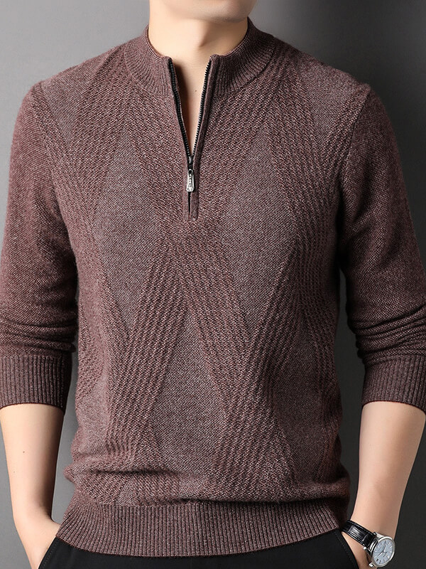 (image for) Men's Cashmere Quarter-Zip Sweater with Diamond Knit Pattern