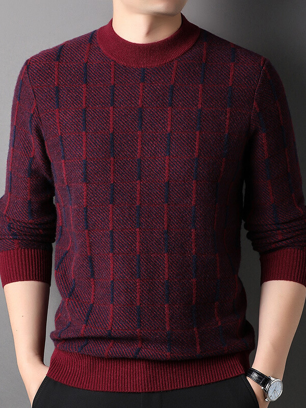 (image for) Men’s Premium Cashmere Sweater with Windowpane Check Pattern