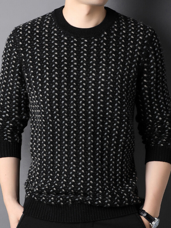 (image for) Men's Luxury Contrasted Cross Stitch Cashmere Crewneck Sweater