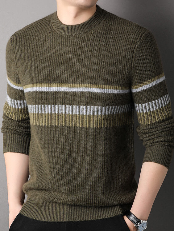 (image for) Men's Rib Knit Pure Cashmere Pullover with Striped Accent