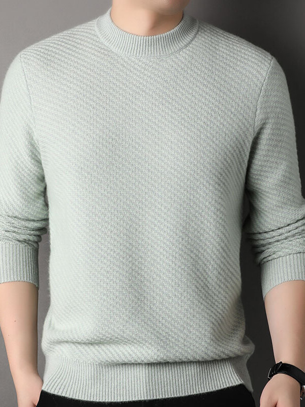 (image for) Premium Soft Mint Green Textured Knit Cashmere Mock Neck Sweater