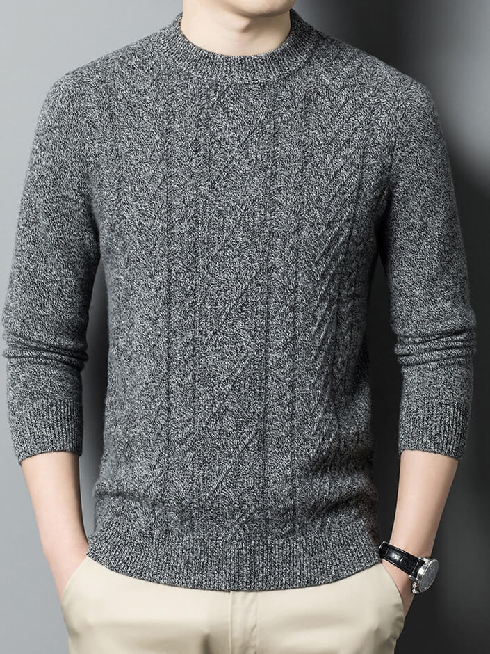 (image for) Classic Cable-Knit Mock Neck Cashmere Sweater for Men